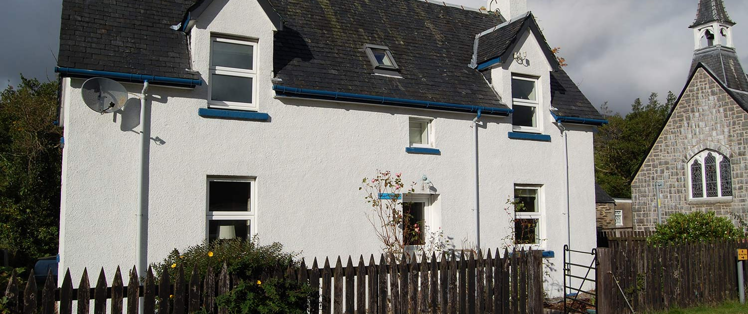 View of Glencoe mountain peaks from Duart Cottage main entrance