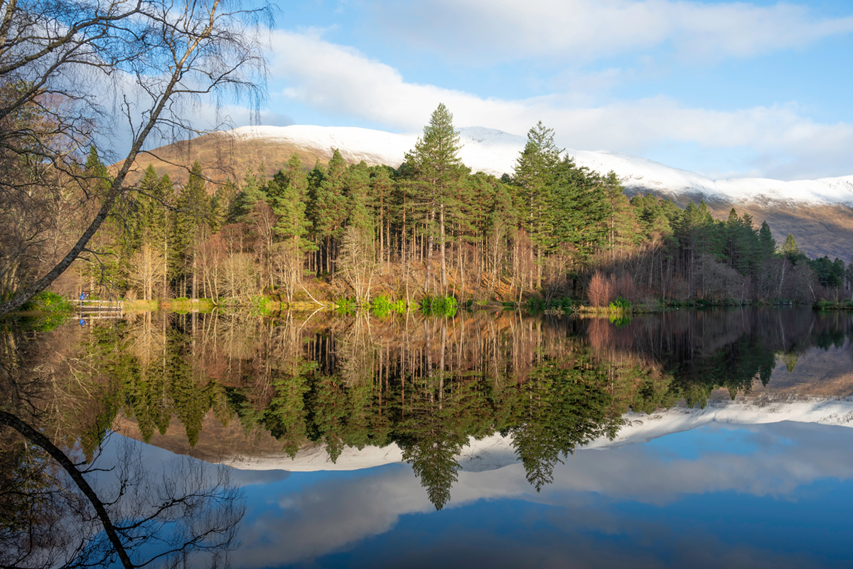 Glencoe lochan in Scottish Highlands in winter