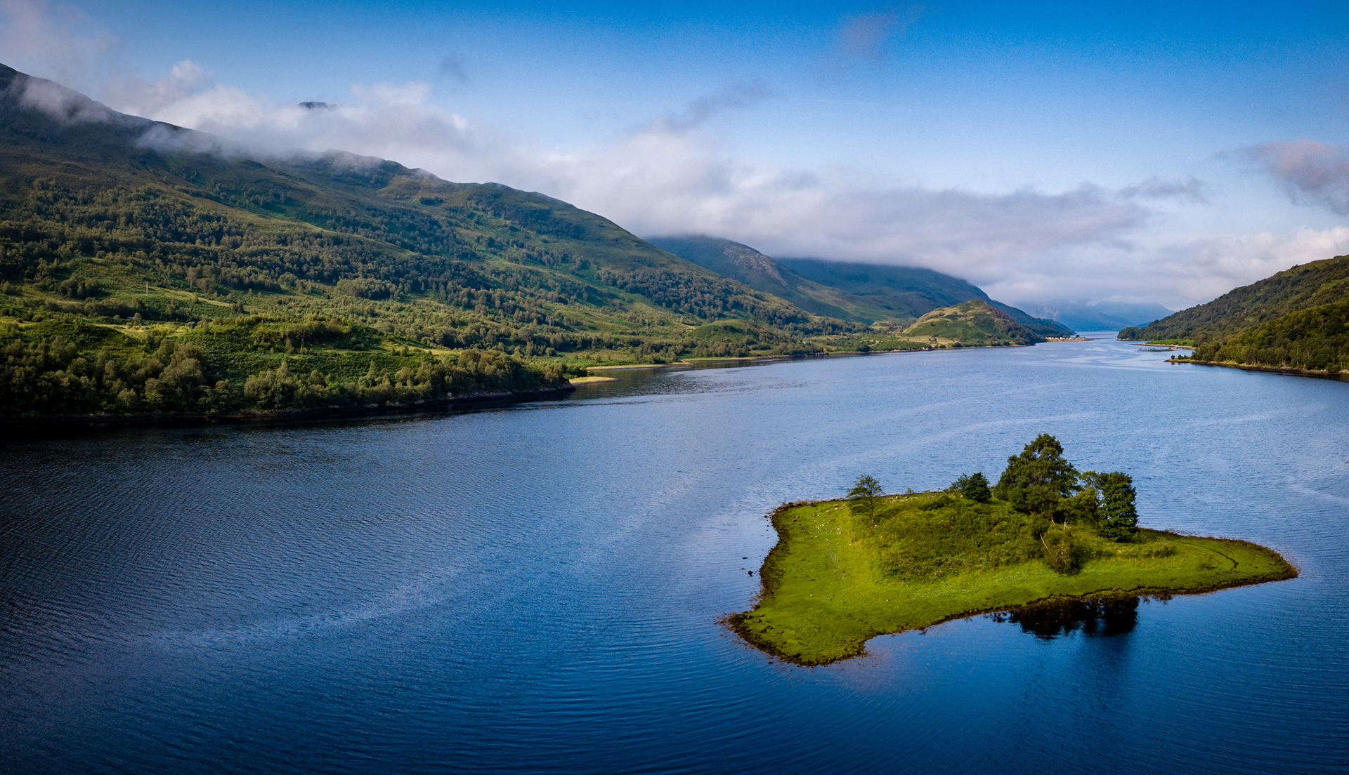 Aerial view of Loch Leven near Kinlochleven and Glencoe
